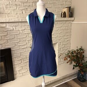 adidas Golf Rangewear Sleeveless Dress – Navy/Aqua Blue – Size Small